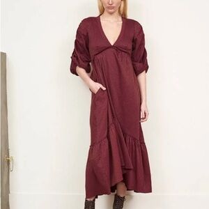 La Ligne Burgundy Striped Midi Dress